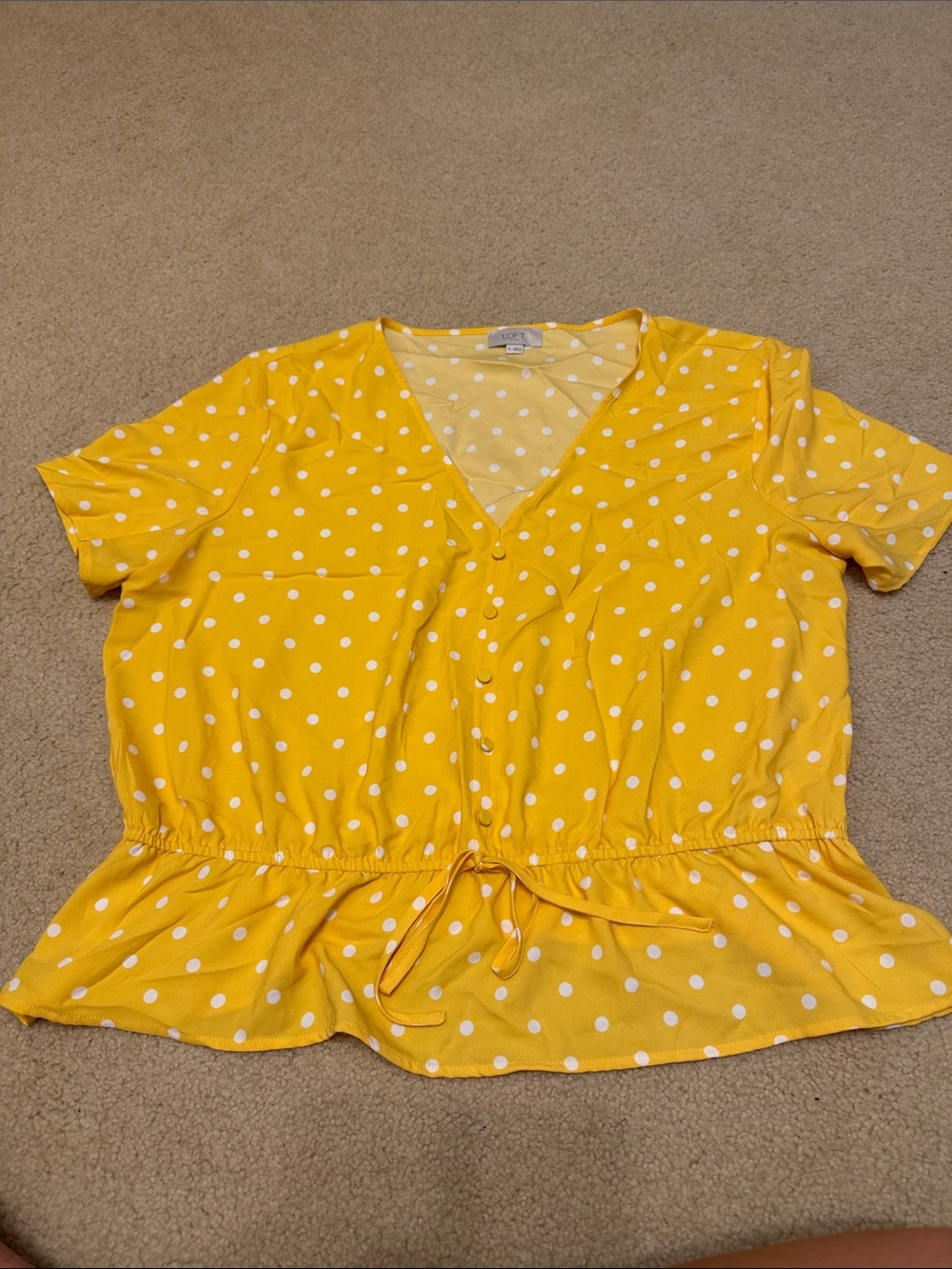 LOFT Yellow Polka Dot V-Neck Peplum Top